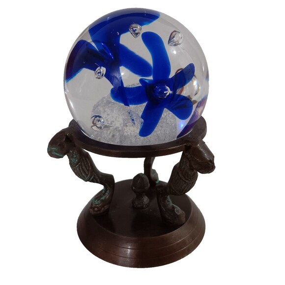 Signed Paperweight A. Jablonski (Etched Initials) With Brass Display Holder - Picture 2 of 7